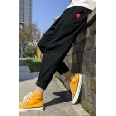 Fashionable Boys Pants Pure Color Drawstring Waist Mid Rise Regular Fit Pants with Pockets
