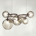 7 Lights Globe Shade Hanging Light Modern Style Glass Pendant Light for Living Room