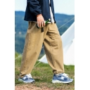 Trendy Boys Pants Plain Button Closure Full Length Loose Fit Pants with Pocket