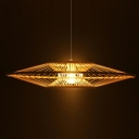 1-Light Hanging Light Fixtures Asian Style Cage Shape Rattan Pendant Lighting