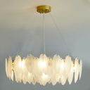 10 Lights Feather Shade Hanging Light Modern Style Glass Pendant Light for Living Room