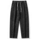 Modish Boys Pants Solid Color Drawstring Waist Mid Rise Pocket Detail Regular Fit Pants