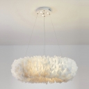 White Pendant Light Kit Round Shade Hanging Light Modern Style Feather Pendant Light for Living Room