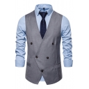 Men Hot Suit Vest Solid Color Regular Fit V-Neck Irregular Placket Button Up Suit Vest