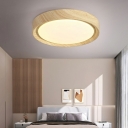 Round Flush Light Fixtures Modern Style Wood 1-Light Flush Mount Lighting in Brown
