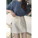 Stylish Girls Skirt Solid Zip Closure High Rise Front Pockets Mini Denim A-Line Shirt