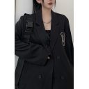 Vintage Boys Suit Plain Chain Ornament Long-Sleeved Lapel Collar Button Closure Blazer Suit in Black