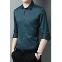 Trendy Mens Shirt Solid Color Turn-down Collar Long Sleeve Slim Fit Button Shirt