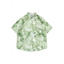 Dashing Boys Shirt Floral Print Short Sleeve Turn-down Collar Loose Fit Button Shirt