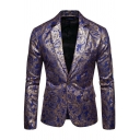 Pop Blazer Tribal Printed Lapel Collar Skinny Long-sleeved Button up Suit Blazer for Guys