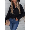 Womens Shirt Elegant Solid Color Button Downs Long Sleeve Straight Spread Collar Shirt