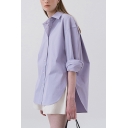 Chic Ladies Shirt Solid Lapel Collar Long Sleeve Side Split High Low Oversized Shirt