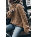 Fancy Womens Plain Sweater Mock Neck Loose Fit Long Sleeve Thickened Pullover Sweater