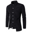 Guy's Street Look Shirt Plain Panel Design Button-down Long Sleeves Point Collar Slim Shirt
