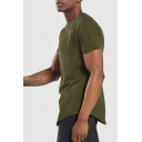 Men's Casual T-Shirt Pure Color Short Sleeve Split Hem Round Neck Regular Fit T-Shirt
