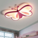 3-Light Flush Pendant Light Kids Style Butterfly Shape Metal Ceiling Mount Chandelier