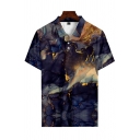 Men Urban Polo Shirt 3D Printed Turn-down Collar Regular Long Sleeve Button Up Polo Shirt