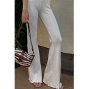 Leisure Womens Pants High Waist Ruffles Hem Long Length Bootcut Pants in White