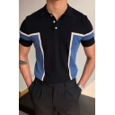 Men's Leisure T-Shirt Color Block Short Sleeve Spread Collar Regular Fit T-Shirt in Black