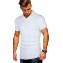 Elegant Boys Whole Colored T-shirt Turn-down Collar Short Sleeves Regular Fit Tee Top