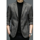 Freestyle Suit Plaid Pattern Lapel Collar Long-Sleeved Fitted Button Placket Suit for Guys