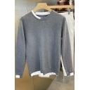Daily Guy's Sweater Fake Two Pieces Rib Hem Long Sleeve Round Neck Fitted Pullover Sweater