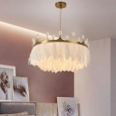 1-Light Chandelier Lighting Contemporary Style Feather Shape Metal Warm Light Hanging Lamp