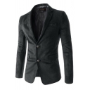 Trendy Mens Blazer Pure Color Slimming Long-Sleeved Lapel Collar Button Down Suit Jacket