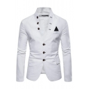 Trendy Blazer Plain Pocket Stand Collar Long Sleeve Slim Button down Suit Blazer for Men