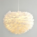 White  Drop Lamp Feather Shade  Simplicity Style Feather Suspended Lighting Fixture for Living Room