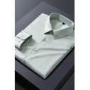Simple Mens Shirt Solid Color Button up Long Sleeves Point Collar Regular Fit Shirt