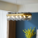 10 Lights Oval Shade Hanging Light Modern Style Glass Pendant Light for Dining Room