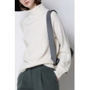Simple Ladies Sweater Plain High Neck Long Sleeve Relaxed Fit Sweater