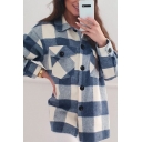 Cool Ladies Jacket Plaid Turn-Down Collar Chest Pockets Long Sleeve Oversized Jacket