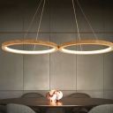 2-Light Chandelier Lighting Modernism Style Circle Shape Wood Hanging Light Fixture