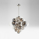 Gray Ceiling Lamp Globe Shade Modern Style Glass Chandelier Pendant Light for Living Room