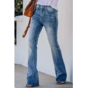 Leisure Ladies Jeans Midwash Blue Zip Fly High Rise Full Length Bootcut Jeans