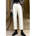 Fashionable Turn Up Pants Pure Color Zipper Fly High Waist Tapered Crop Pants for Women