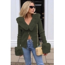 Stylish Womens Sweater Solid Turn-Down Fur Collar Long Sleeve Single Breasted Slim Cardigan