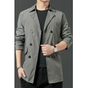 Mens Trench Coat Casual Plain Double Breasted Long Sleeve Lapel Collar Regular Fit Trench Coat