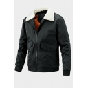 Simple Guys Jacket Plain Zip Closure Fleece Spread Collar Regular Fit Jacket