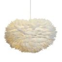 White  Chandelier Lamp Feather Shade  Simplicity Style Feather Pendant Light for Living Room