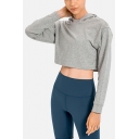 Casual Womens Hoodie Solid Color Long Sleeve Slim Fit Cropped Hooded Sweatshirt