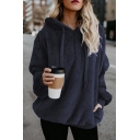 Classic Womens Plush Hoodie Plain Drawstring 1/3 Zipper Detail Long Sleeve Hooded Sweatshirt