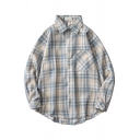 Fashionable Mens Shirt Plaid Print Long Sleeve Lapel Collar Loose Fit Button Shirt