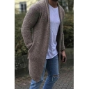 Mens Edgy Cardian Solid Pocket Decoration Long Sleeve Collar Loose Open Front Cardian