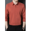 Basic Mens Shirt Plain Long Sleeve Turn-down Collar Regular Fit Button Shirt