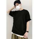 Simple Boys T-Shirt Pure Color Short Sleeve Round Neck Loose Fit T-Shirt