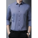 Retro Mens Shirt Pure Color Turn-down Collar Fitted Long Sleeve Button Closure Shirt