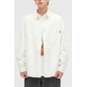 Vintage Boys Shirt Plain Long Sleeve Chest Pocket Turn-down Collar Regular Fit Button Shirt